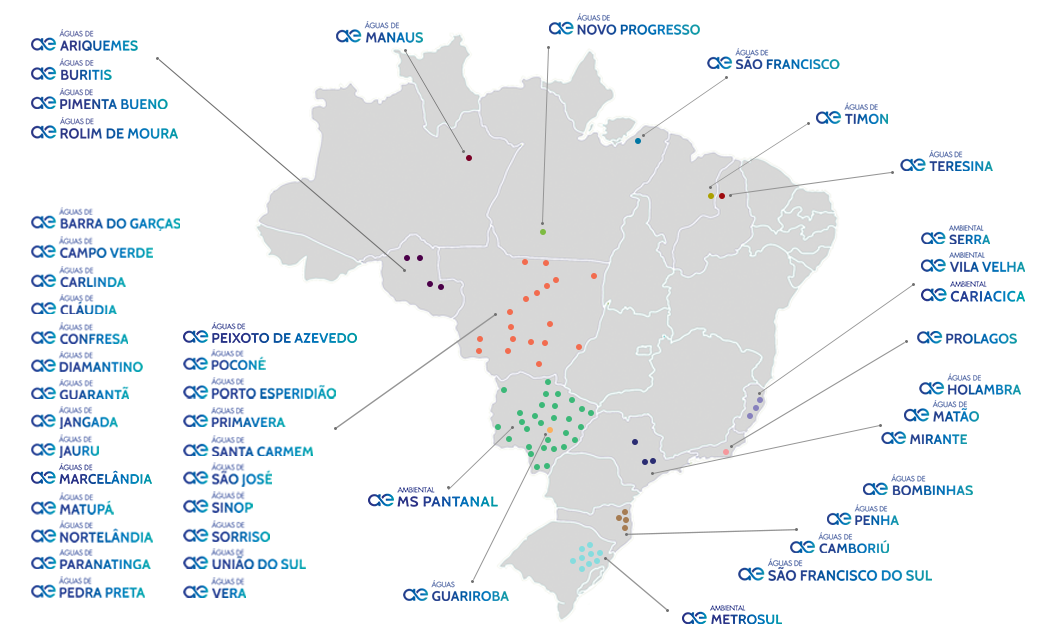 Mapa de Atuação da Aegea Imagem do Mapa de Atuação da Aegea
