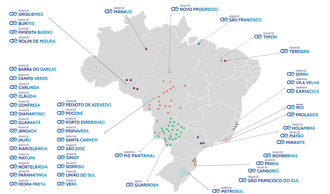 Mapa de Atuação da Aegea Imagem do Mapa de Atuação da Aegea