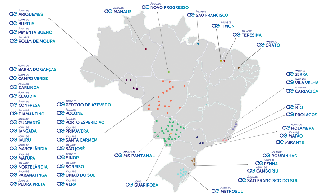 Mapa de Atuação da Aegea Imagem do Mapa de Atuação da Aegea