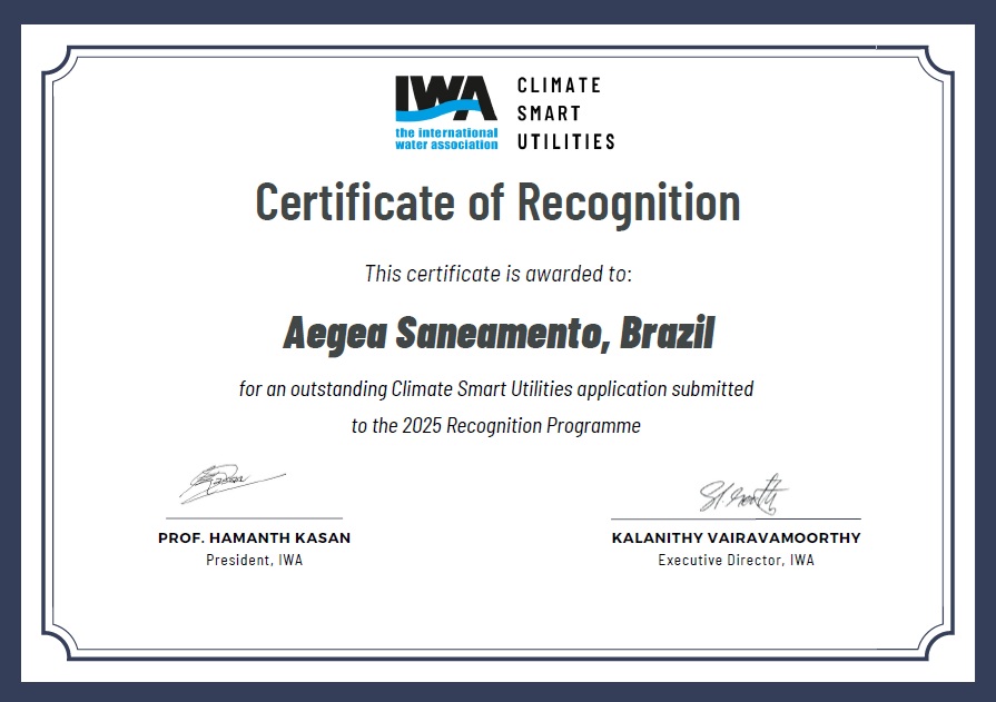 Certificado de Reconhecimento IWA para Aegea.